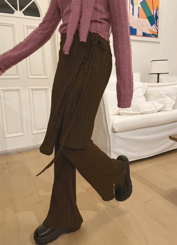 限定数量/褶皱层叠式裙子裤子 (2颜色)