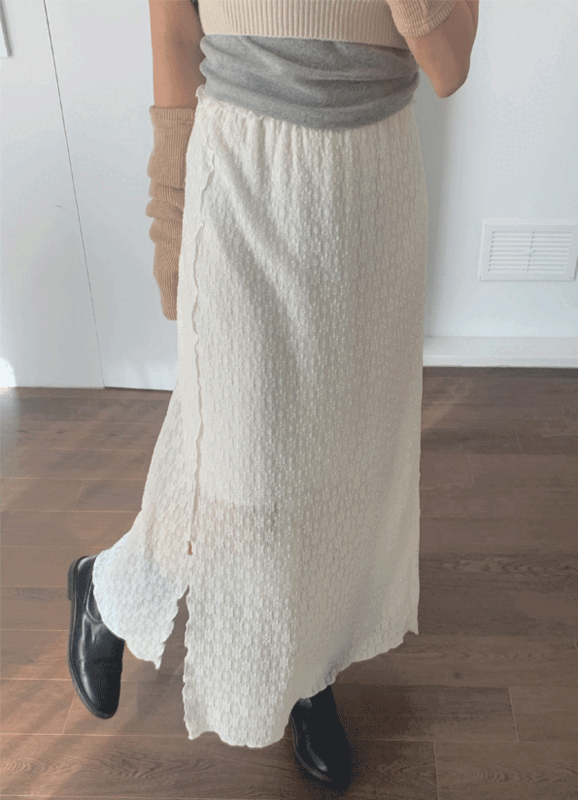 lace slit long skirt (2 colors)