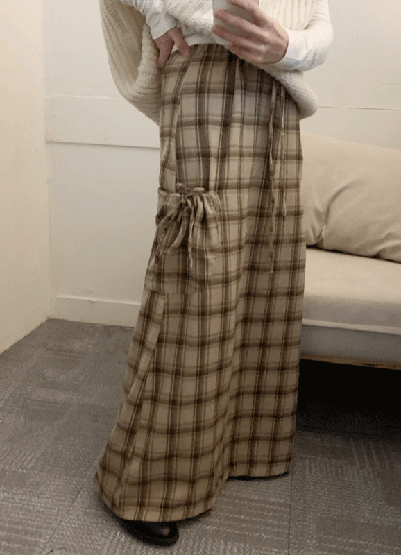Ribbon checkered skirt (2 colors)